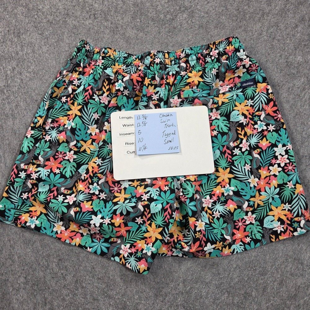 Chubbies Swim Trunks Mens Small Black Green Toucan Tropical Floral Print 5.5 In - Picture 4 of 9